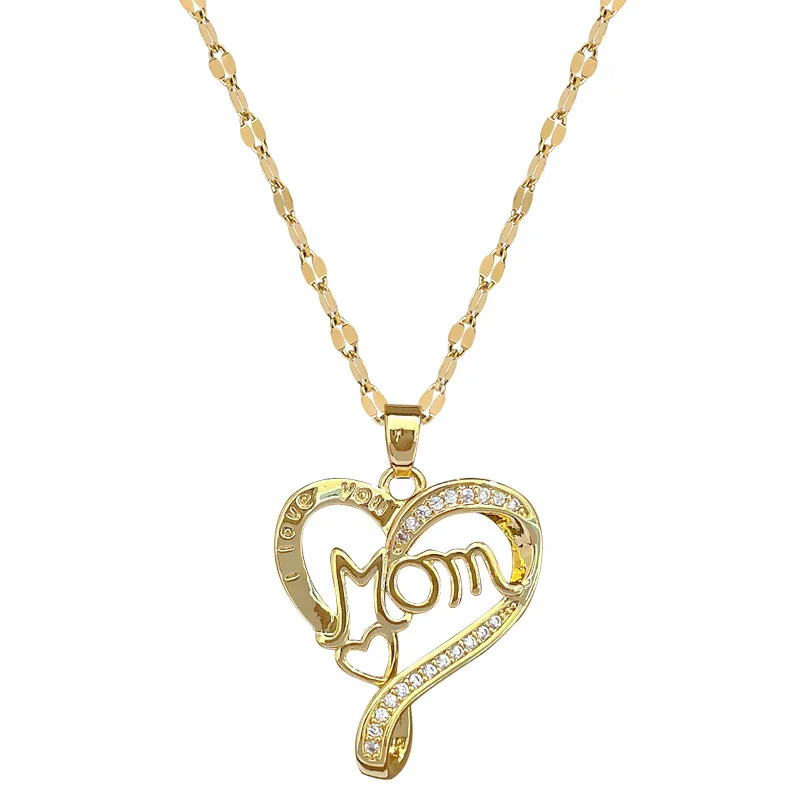 I Love You Mom Heart Pendant Necklace for Women Stainless Steel Chain Jewelry Birthday Christmas Gifts for Mother