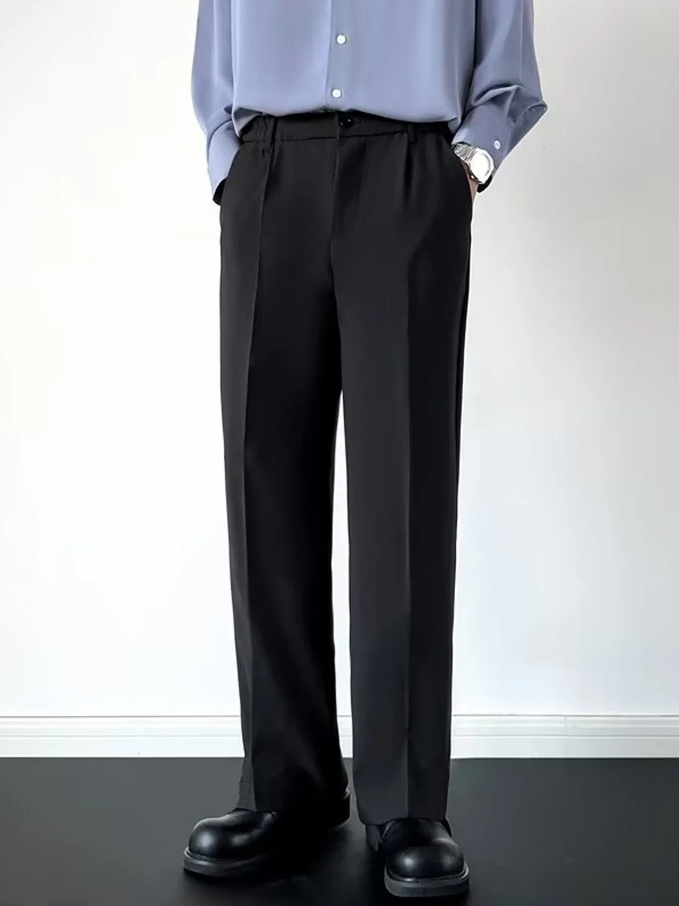 Summer thin ice silk pants, casual long pants, draped straight leg suit pants, men\'s trend loose leg suit floor mop pants