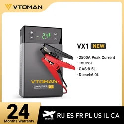 VTOMAN Car Jump Starter Accumulatori e caricabatterie di riserva portatili con compressore d'aria 150 PSI Dispositivo di avviamento per auto per benzina Diesel 8.5L/6.0L