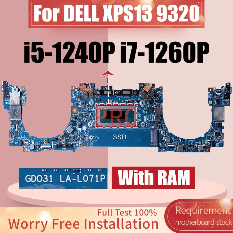 

For DELL XPS13 9320 Laptop Motherboard LA-L071P SRLD9 i5-1240P SRLD6 i7-1260P 0CW9KM 0P9FNW Notebook Mainboard