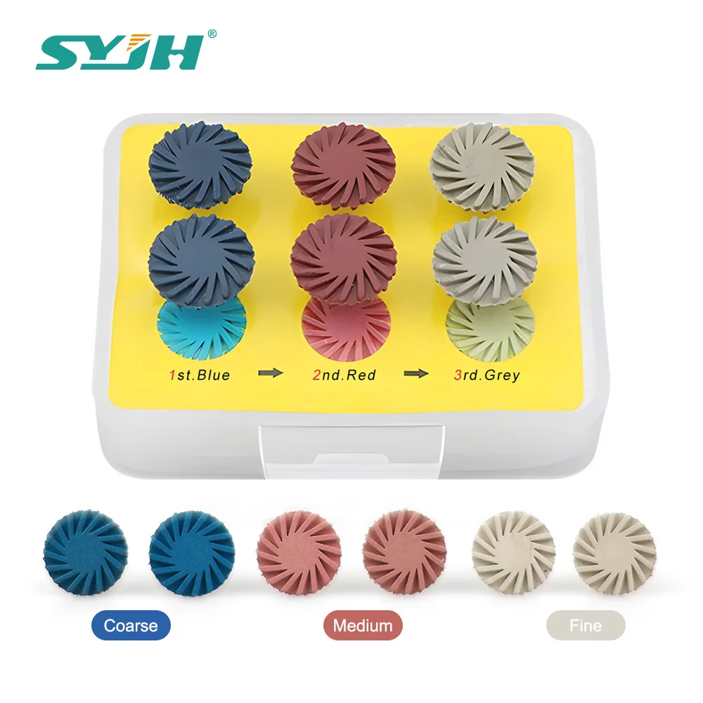 SYJH Dental 6Pcs/Box Rubber Polisher Composite Resin Polishing Wheel 3 Colors Flexible Spiral Brush For Dentistry Materials Tool