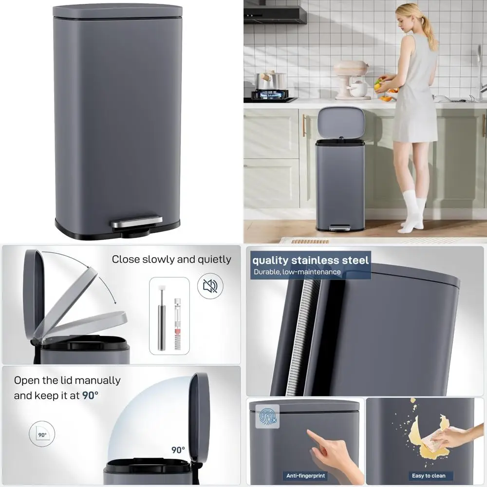 

Arlopu 8 Gallon Step Trash Can, Stainless Steel Garbage Bin, Soft-Close Rubbish Bin with Removable Plastic Inner Bucket, Fingerp