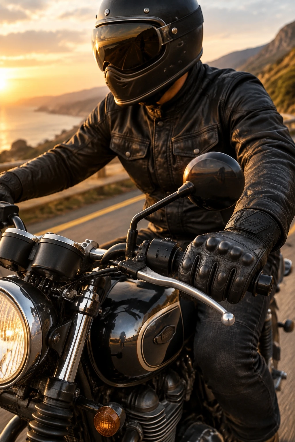 Retro Leather Motorcycle Riding Gloves, Touch Screen Anti-slip Anti-impact Full Finger Gloves for Men Women All Season