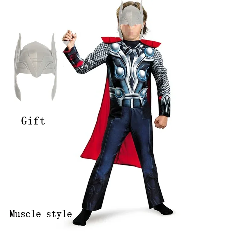 KIds Muscle Thor Costume Children's Cloak Thor Toss With Cloak Mask Role Playing Fantasia Party