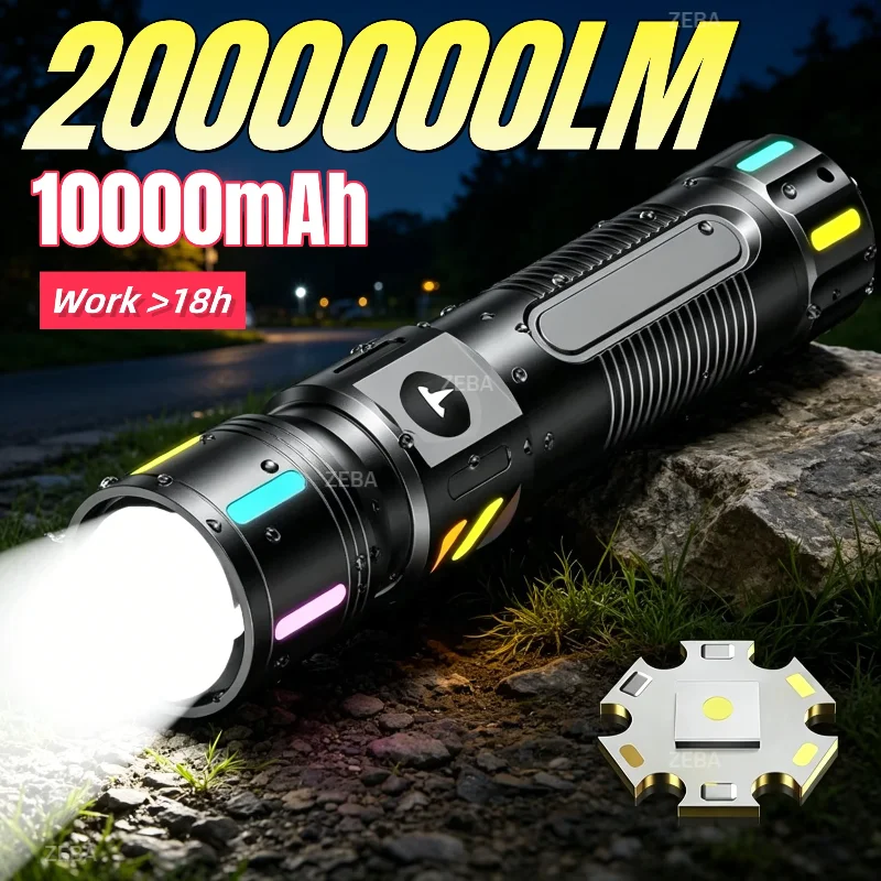 ポータブル-led-懐中電灯-2000000lm-高輝度充電式トーチズーム可能屋外ハイキング緊急釣りキャンプランプ