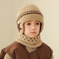 Children's Autumn and Winter Hats kIds Beanie hat Baby Knitted Warm Hats Baby Boys and Girls Ear Protection Hats Scarf sets