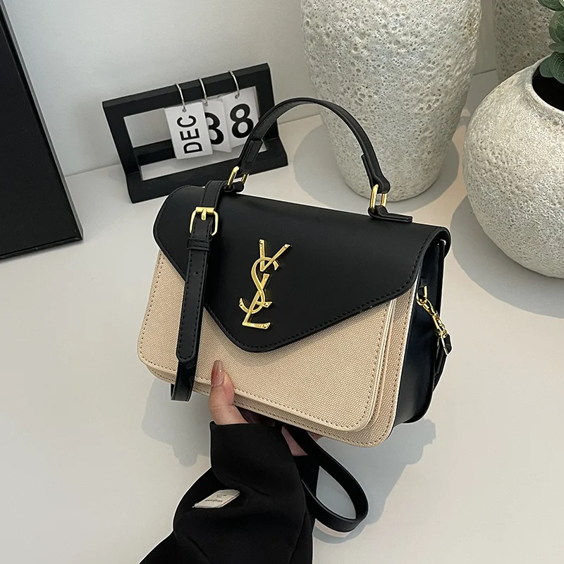 Mini bolso cuadrado de diseñador 2025 – Bolso de lujo de dos tonos con logotipo de metal, bandolera y asa superior, moda de alta gama para mujer