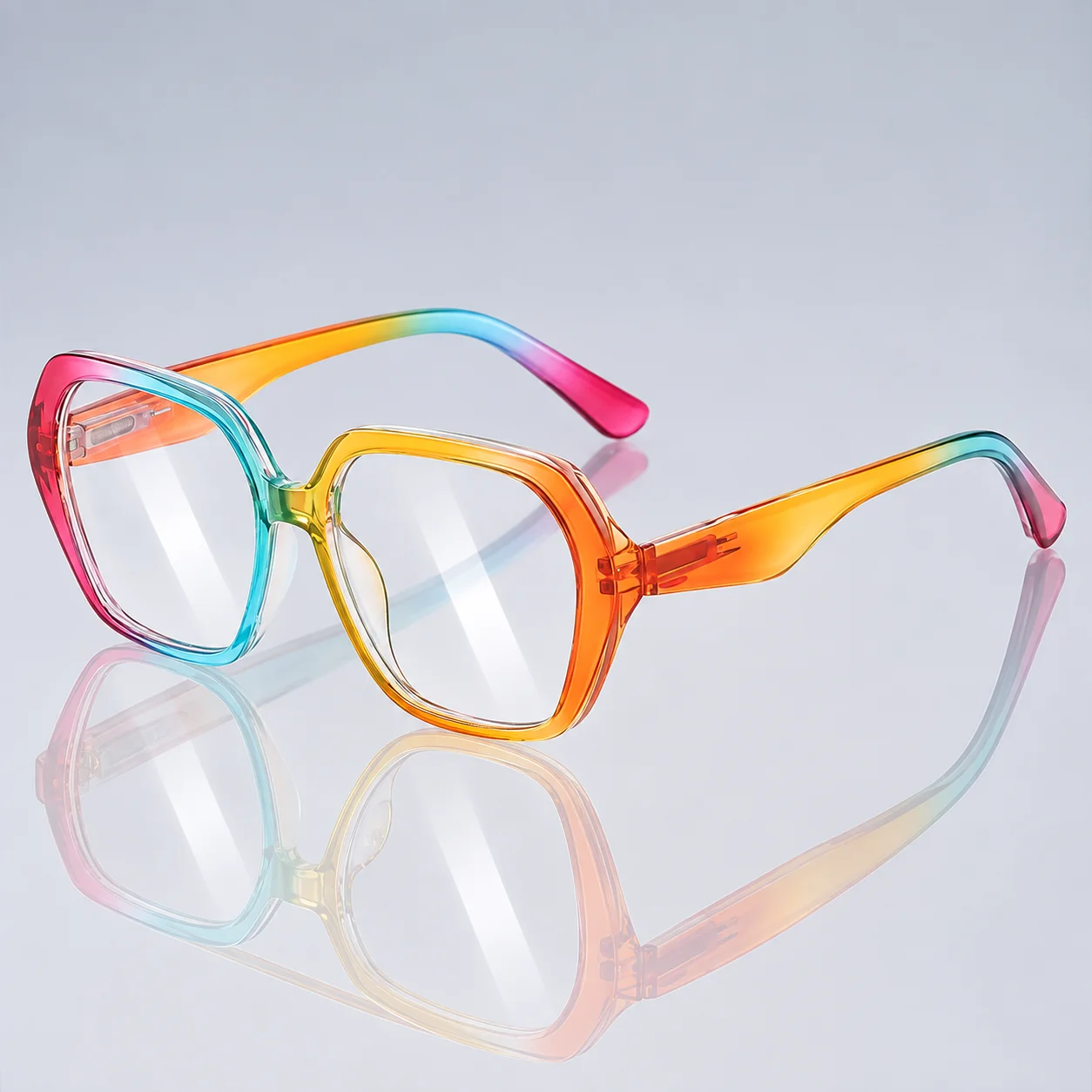 Vintage Square Reading Glasses For Women Rainbow Gradient Transparent Frame Anti Blue Light Reading Eyeglasses