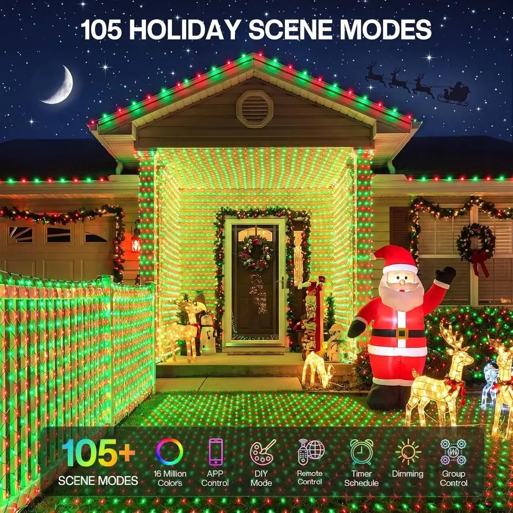 RGBIC LED Outdoor Net Lights Waterproof App Control Matrix Grid Lights Flexible Matrix Music Sync Flexible Grid Lights
