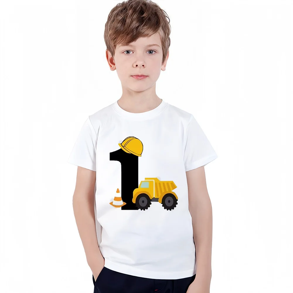 

Cute T-Shirt for a Boy Short Sleeve Tee Cartoon 3D Excavator Children Top Summer Girl Clothes 7 to 8 Years Old Birthday T-Shirts