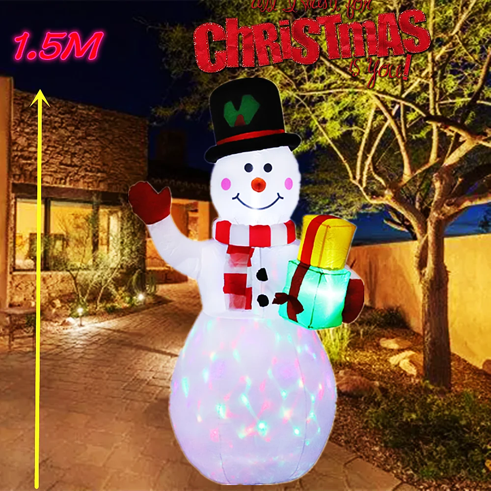 Christmas Inflatable Snowman Family Built-in LED Lights Inflatable Model Indoor Outdoor Ornament Xmas Holiday Party Garden Props