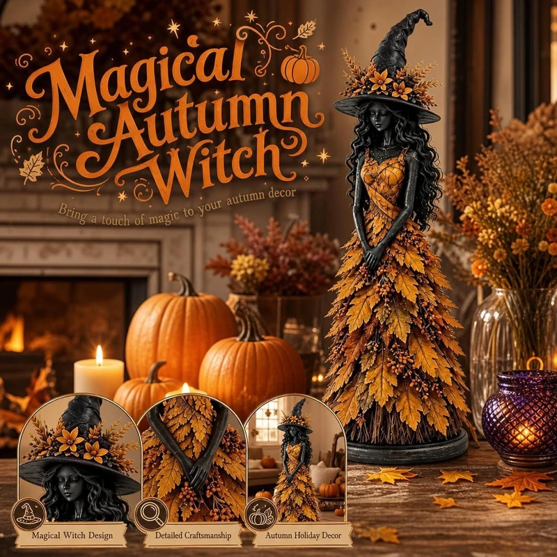 Enchanted Autumn Witch Figurine Halloween Gothic Resin Statue Sculpture Craft Tabletop Decor for Home Party Gift