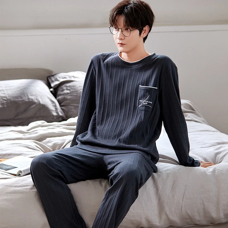 Fall Winter New Men's Youth Long-sleeved Long Pants Cotton Loose Can Be Worn Outside The Pajamas Men's Leisure Home Wear Suit