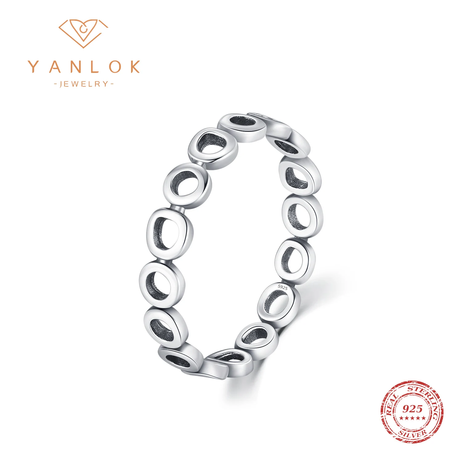 

YANLOK 925 Sterling Silver Vintage Irregular Circle Design Ring Stackable fashionable Ring For Women Fine Jewelry Gift