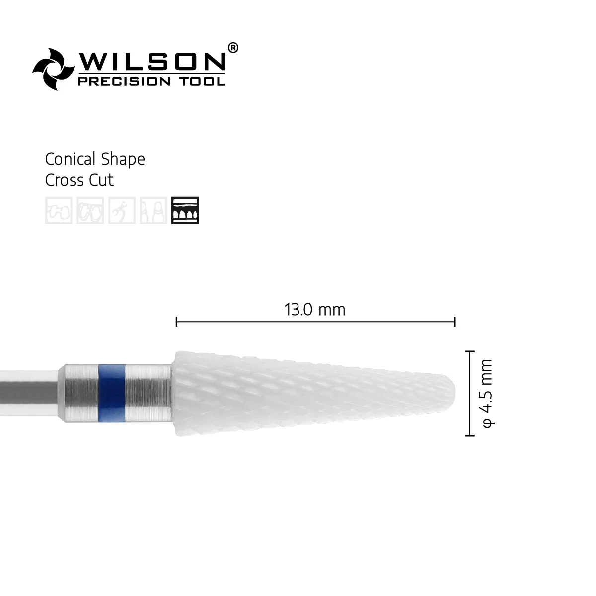 ラップトップソン精密ツールコニカルシェイプ4.5mm-クロスカット-ホワイトセラミック- (6400305-6400605) -ジルコニアセラミックバー