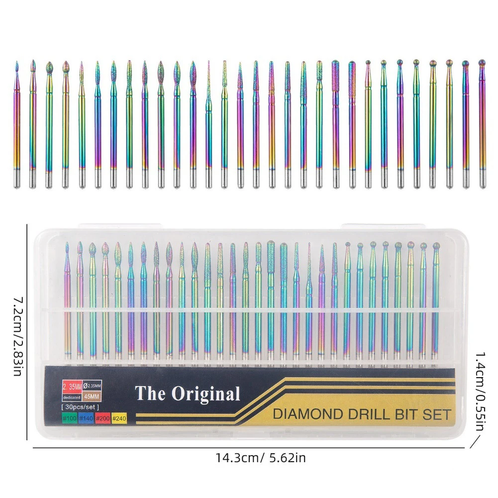 30PCS Mata Bor Kuku Pembersih Kutikula Bentuk Api Mata Bor Kuku Berlian Pembersih Kutikula Mata Bor Rotary untuk Poles Kuku Alat Perlengkapan