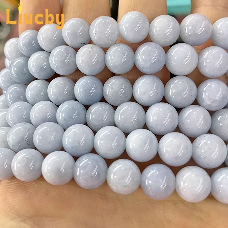Natural Light Blue jade Stone Handmade Round Beads For Jewelry Making DIY decoration Bracelets Necklace 15\