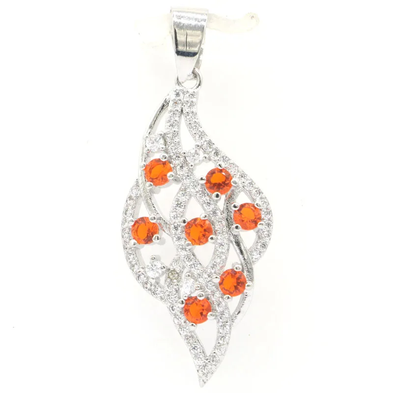 42x17mm Gorgeous Orange Spessartine Garnet Pink Kunzite CZ Women Wedding Silver Pendant