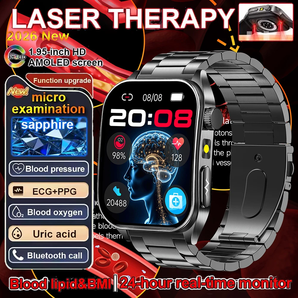 

2026 New Smart Watch laser therapy health conditioning Blood oxygen Pressure Uric Acid Blood lipid ECG Smartwatch for Man Women