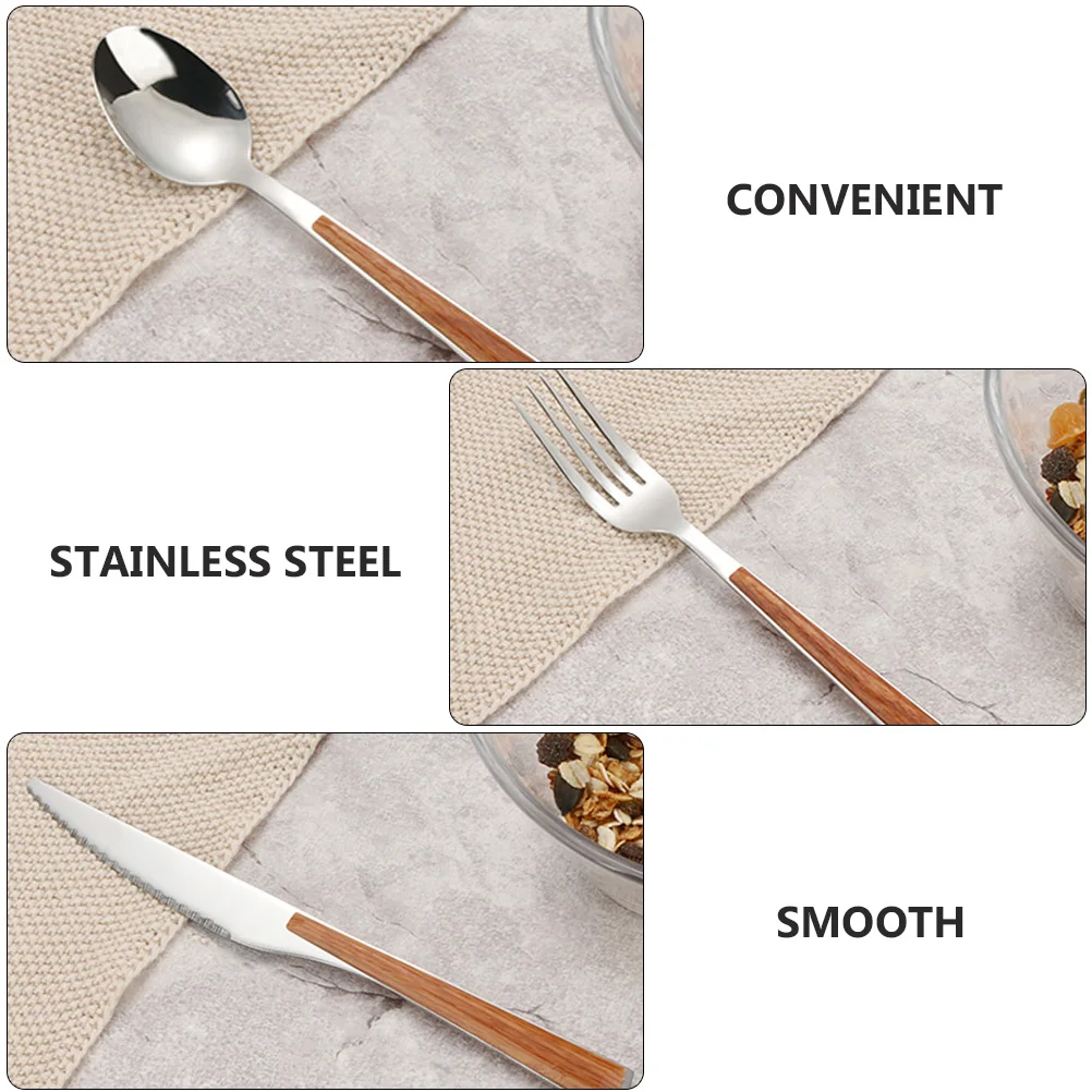 

1 set 1 Set Stainless Steel Cutlery Set Wooden Handle Fork Spoon Knife Kit Dinnerware For Home Restaurant Party Reusable