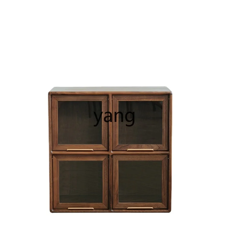 Yhl Four-Grid Cabinet Black Walnut Solid Wood Bookcase Free Combination Living Room Assembled Cabinet Grid et