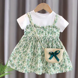 0-4Years Baby Girls Dress+Hat Flower Print Dresses Clothes Princess Costume Wedding Birthday Party Sundress Kid Cute Outfit A466