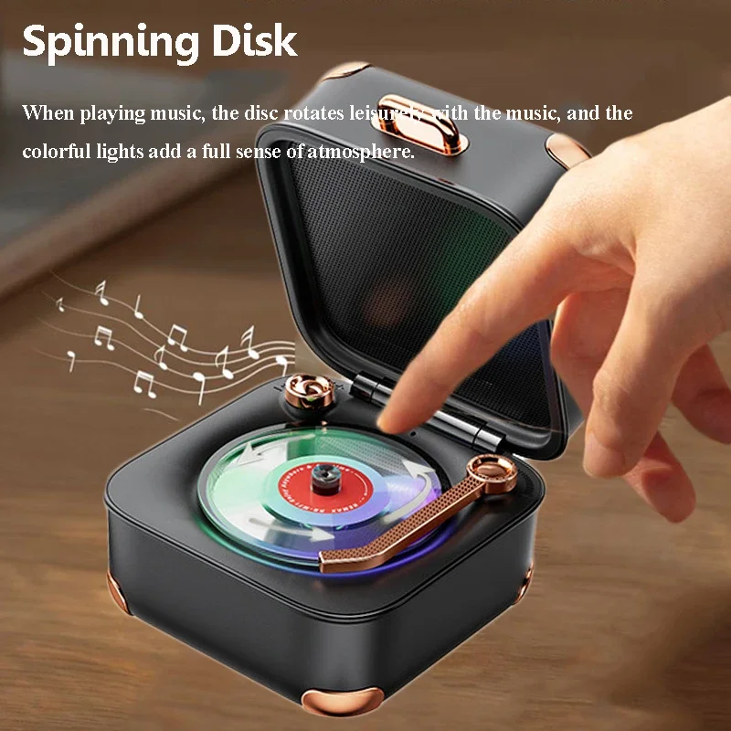 

Classic Vintage Bluetooth Speaker Retro Hifi Music Box Vinyl Record MP3 Player Design Soundbar Colorful Ambient Light with Mic
