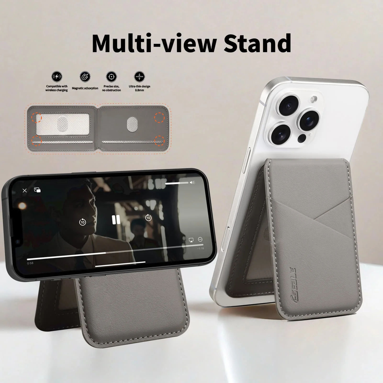 Retro Business Leder-Geldbörse Kartenhalter-Tasche für iPhone, Samsung, Xiaomi, Huawei und Vivo, für MagSafe, magnetische, einfarbige Kartentasche