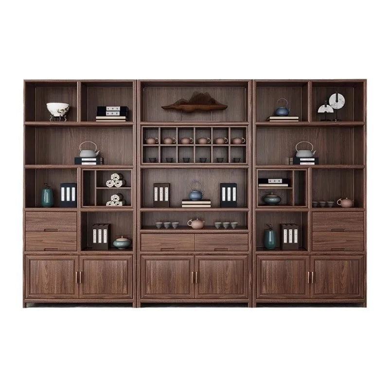 Chinese Elm Solid Wood Bogu Frame Screen Living Room Display Cabinet Shelf Partition Bookshelf