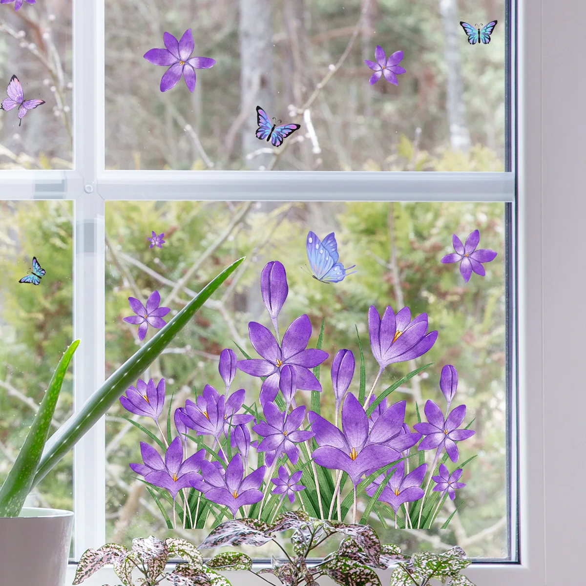 27*40cm Purple Flower Butterfly Wall Stickers Glass Window Stickers Home Decorative Window Mural Wall Stickers Wallpaper Ct3023