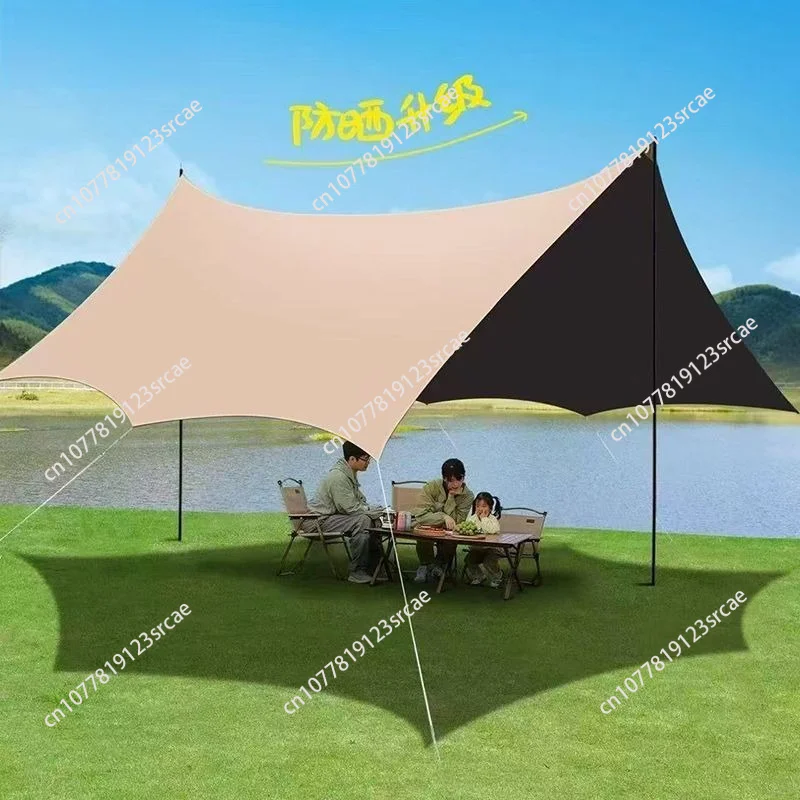 Outdoor canopy thickened camping vinyl sunshade camping picnic tent butterfly awning fly extra strong manual steel