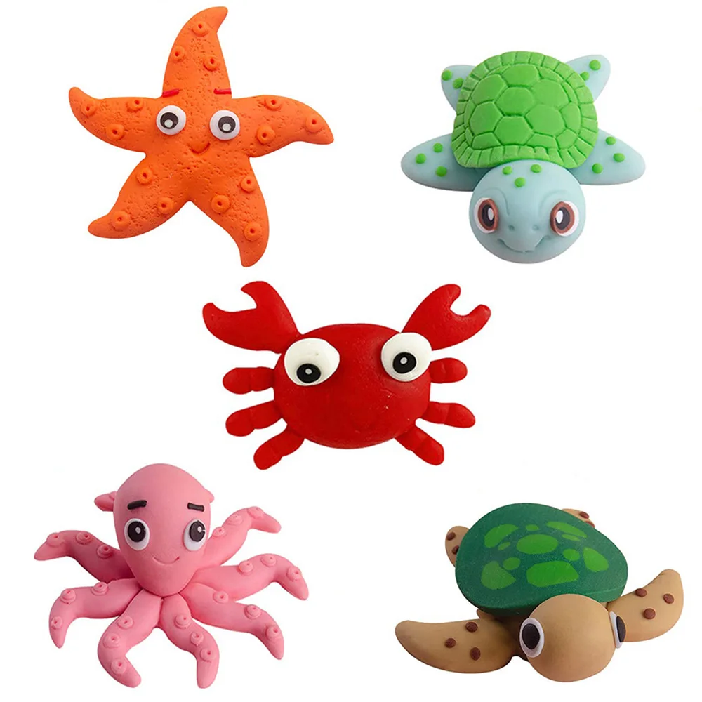 

5 Pieces Ocean Animals Cake Toppers Set Turtle Starfish Octopus Crab Soft Clay Cake Topper Mermaid Theme Birthday Party Decor