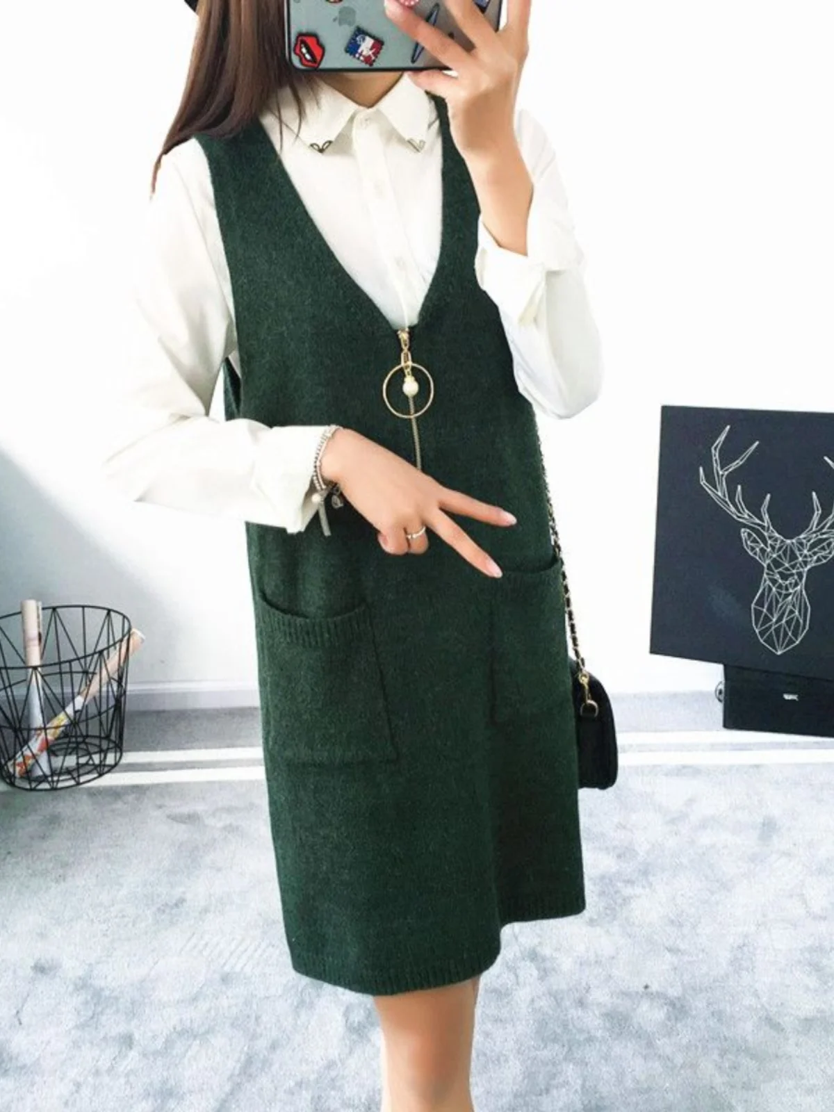 Outono inverno feminino camisola de malha colete midi dr solto coreano sle outerwear camada base regata dr