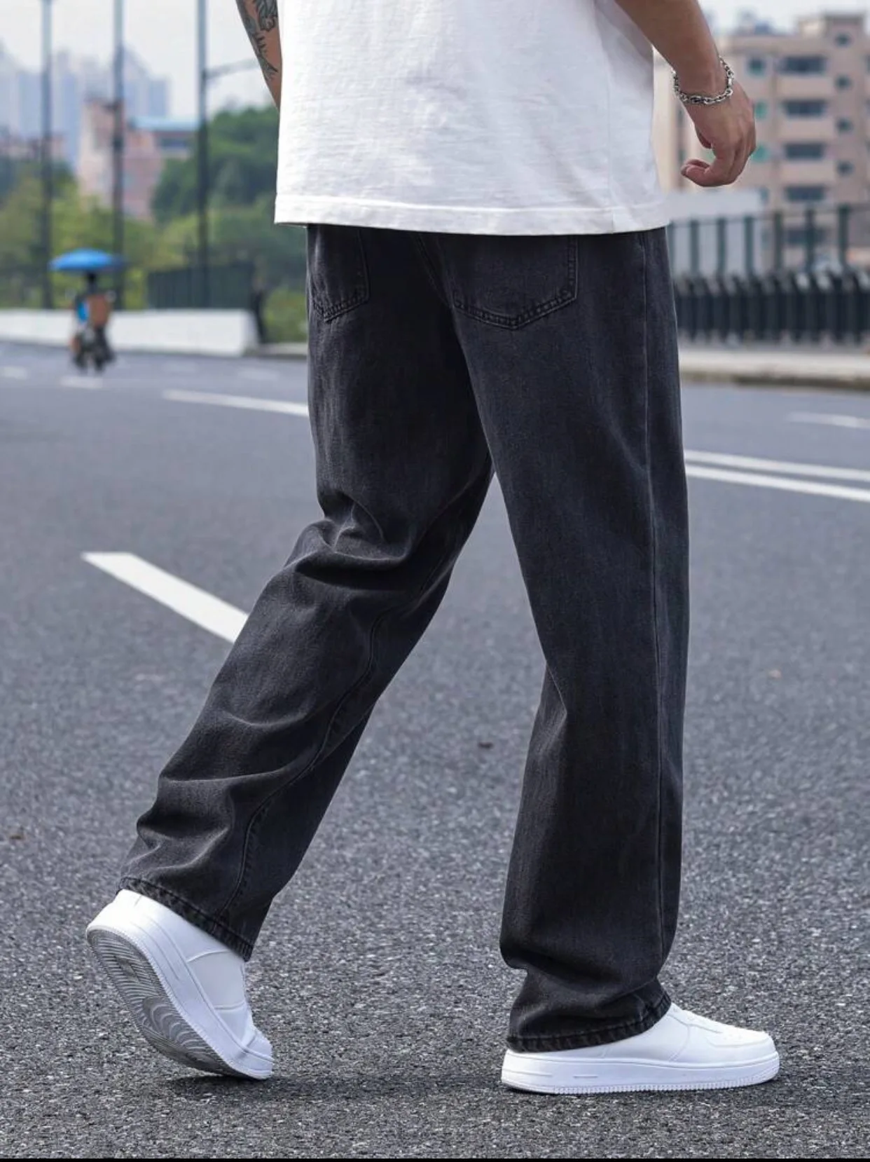 جينز طويل غير رسمي جديد للرجال لعام 2025، جينز كلاسيكي مستقيم الساق للرجال وجينز واسع الساق، لون خالص #5
