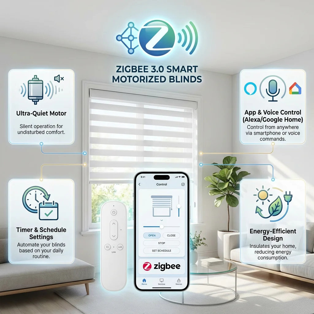 Smart Home Custom High End Fabric Zigbee Rechargeable Motor Connect Google Alexa Motorized Roller Blinds For Windows
