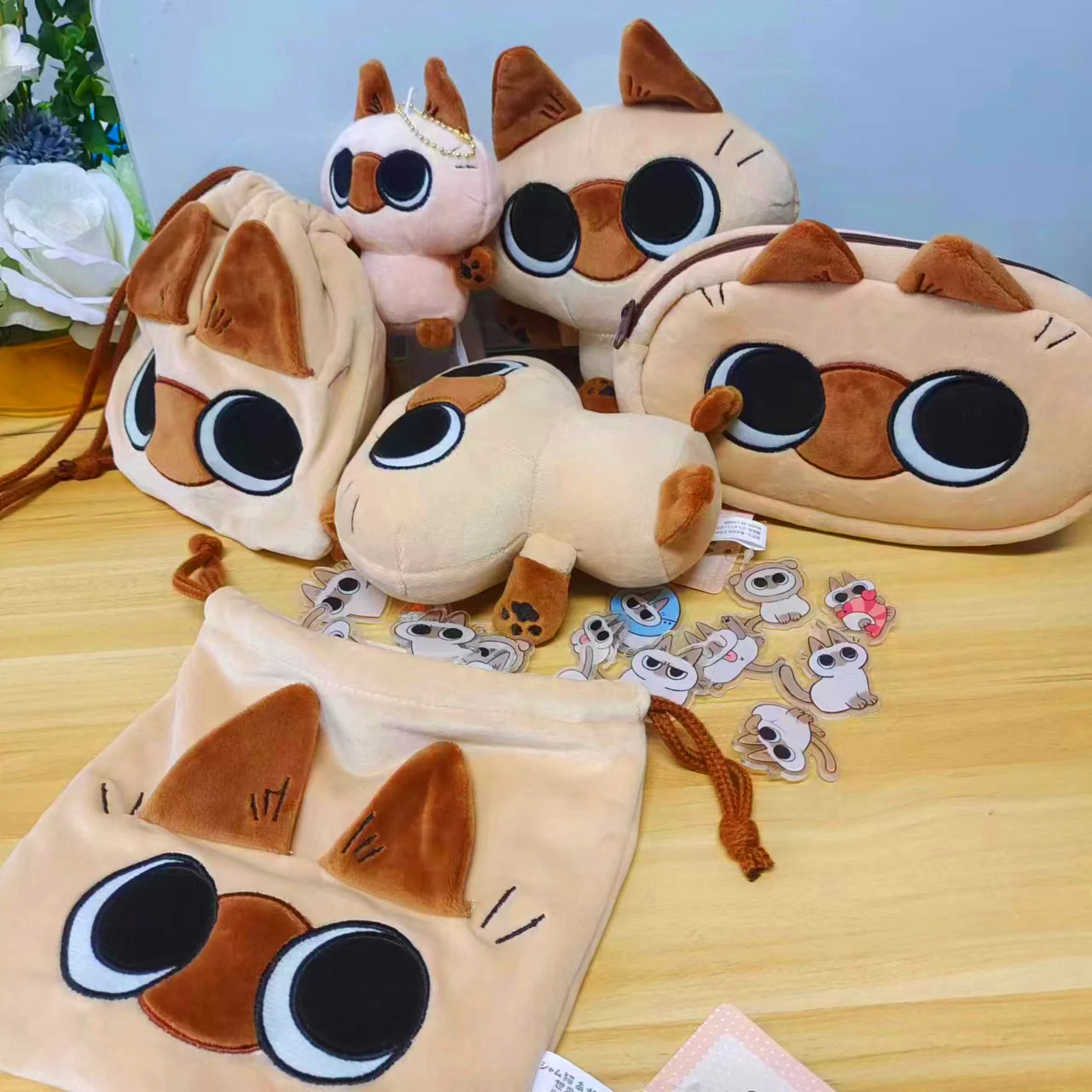 Piccola pasta di fagioli Siamese gatto peluche ciondolo sacchetto di immagazzinaggio di caramelle portamonete spilla Cosplay compleanno ragazze regali