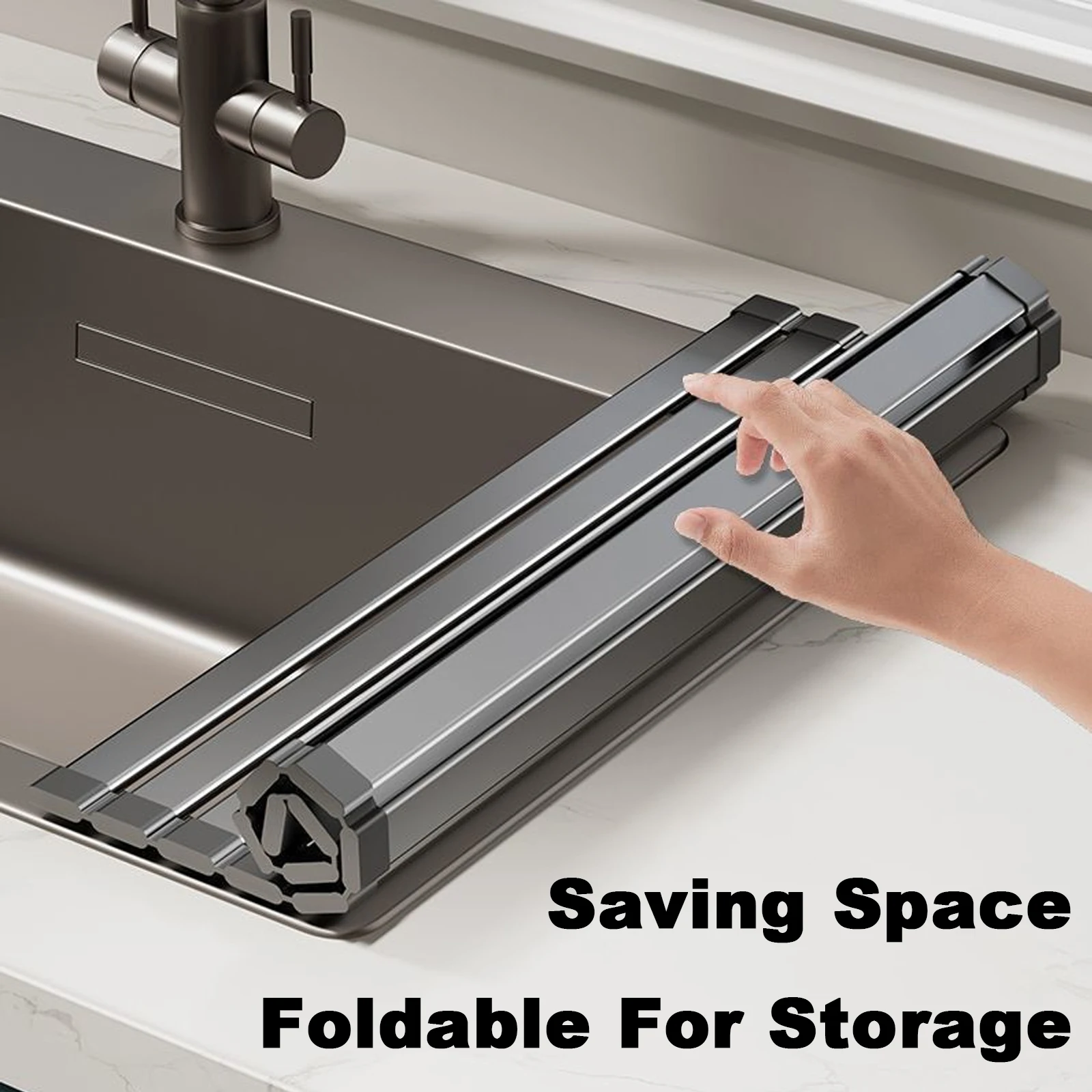 Foldable Heavy Duty Roll-Up Dish Drainer Space Saving Adjustable Height Heat Resistant and Detachable Sink Storage Rack Withr