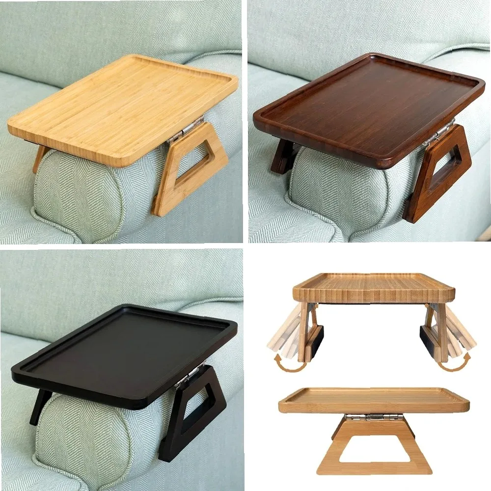 

1pcs Wood Sofa Arm Tray Foldable Rectangular Snack & Fruit Platter Portable Couch Armrest Table for Living Room