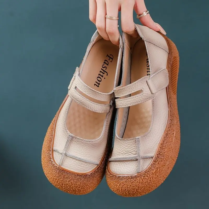 Neue Retro Anti Kollision Oxfords Wohnungen frauen Aus Echtem Leder Wanderschuhe Frau Geschnürt Nicht Slip Weiche Casual Mokassins Krankenschwester – Detail 29