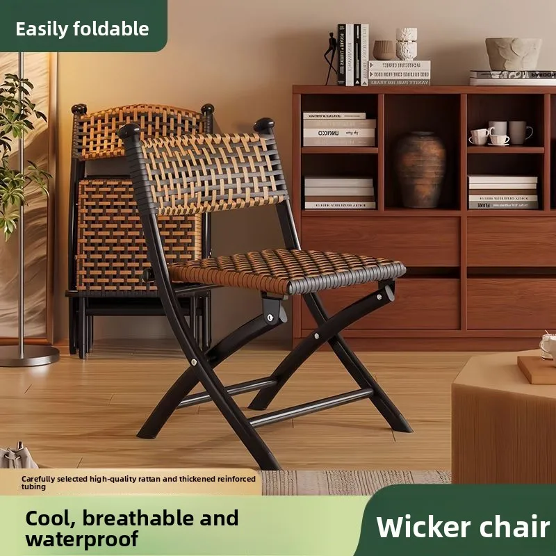 Folding Rattan Chair, Balcony, Living Room, Camping Folding Chair, Dining Room, Folding Portable, Outdoor Leisure Fishing Chair