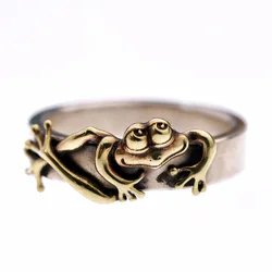 Fashion Two Tone Frog Ring Opening Adjustable Animal Finger Ring for Men Women Cocktail Party Jewelry Accessories