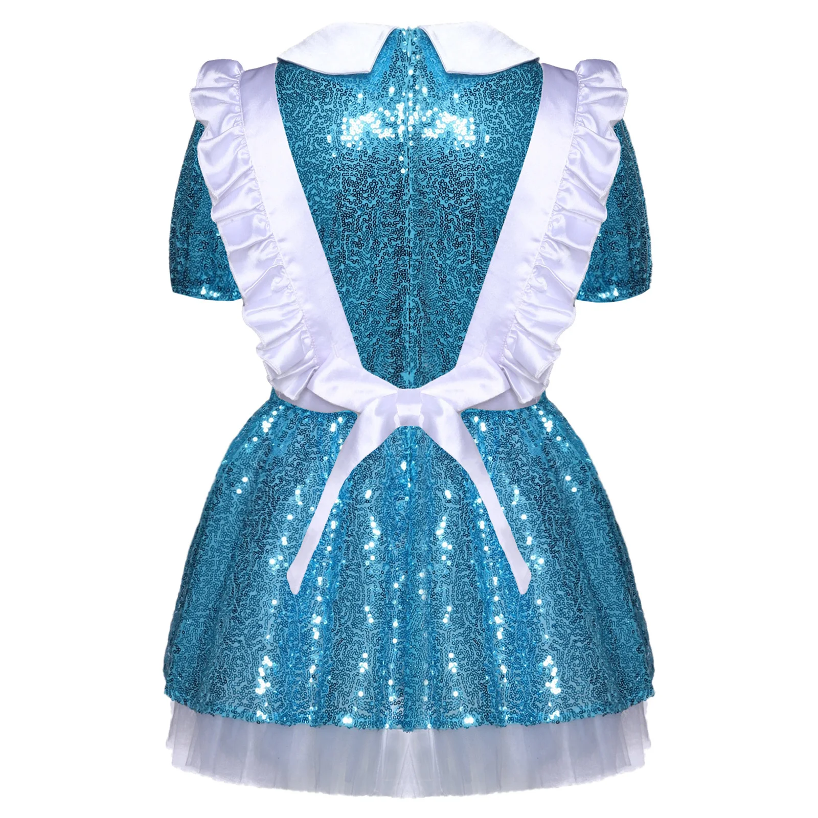 فستان الأميرة العجائب للفتيات الصغيرات بأكمام قصيرة مع ترتر لامع مع مريلة من الدانتيل لحفلات الهالوين #4