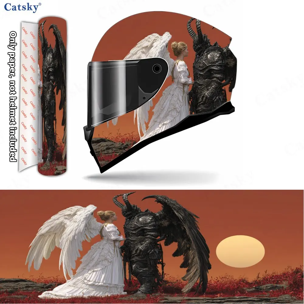 Romantic Angel and Demon Pattern Helmet stickers , PVC Material Multifunctional Helmet Stickers, Scratch-Resistant & Fade-Proof,