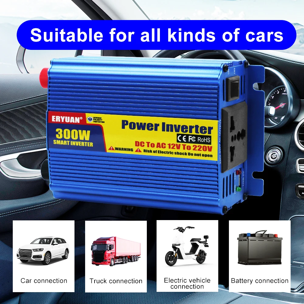 Car Power Inverter Multi-scenario Use For SUV RV Truck Trailer Battery Converter Auto Power Supply Inverter 300W Multifunctional