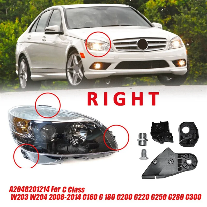

Right Headlight Repair Bracket Mount Kits A2048201214 For C Class W203 W204 2008-2014 C160 C 180 C200 C220 Parts