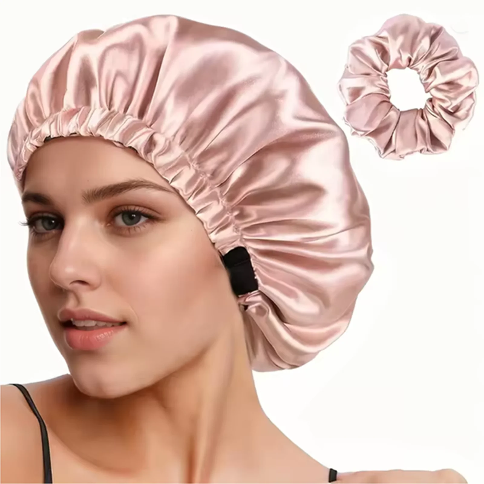 غطاء رأس نوم من الساتان قابل للتعديل، طبقة مزدوجة قابلة للعكس، غطاء شعر مضاد للحساسية للبالغين، خيارات ألوان أحمر الخدود الوردي الناعم مثل