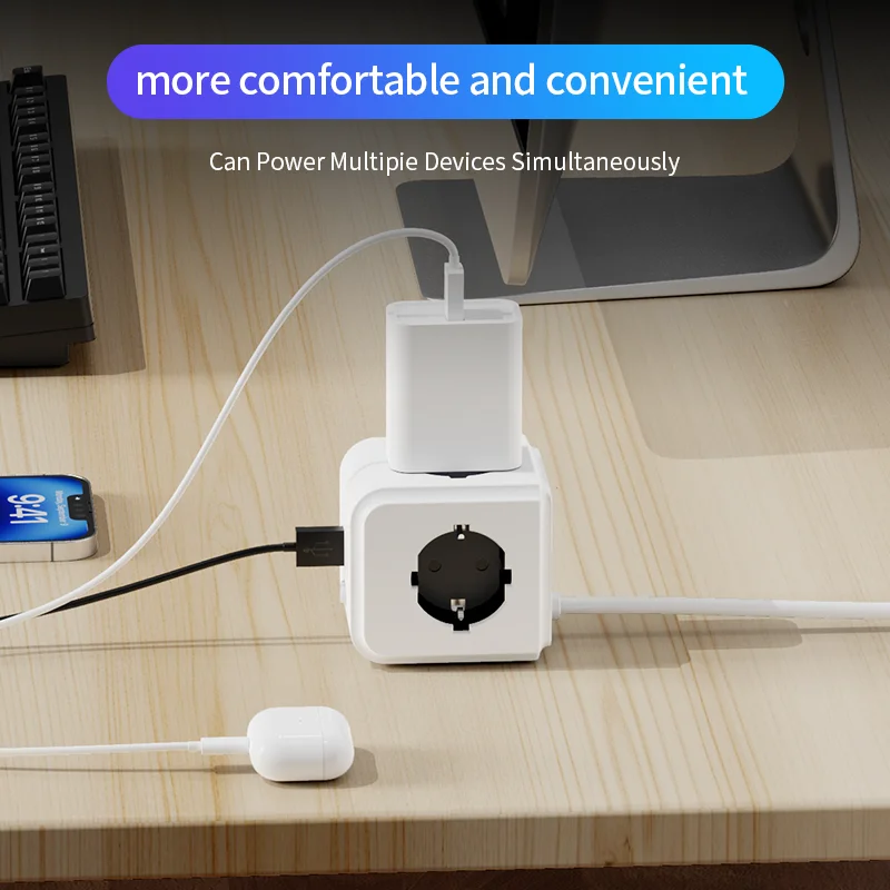 Portable Cube EU Extension Cord Power Strip 2026,7-in-1 Tiny Socket With All-Round Ports,Space Saving Lightweight For Student
