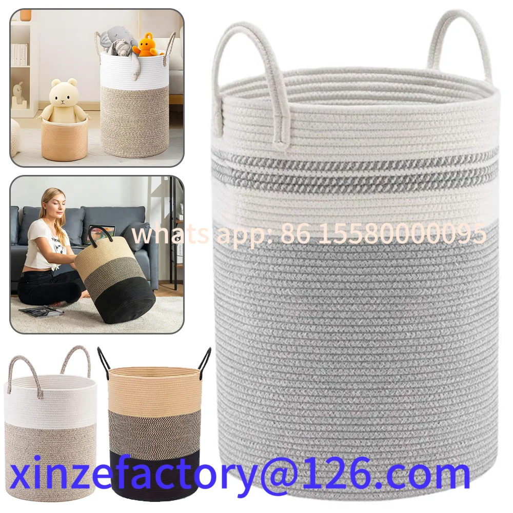 

Customizable Extra Large Laundry Storage Bag, Woven Dirty Clothes Basket With Cotton Rope Handle