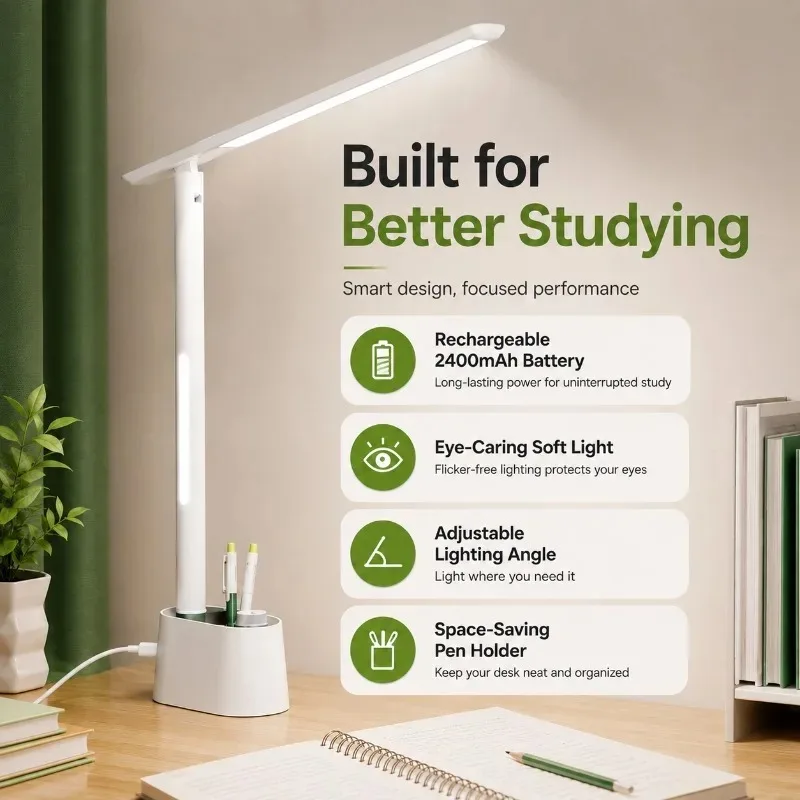 Rechargeable LED Desk Lamp Eye Care Foldable Reading Light Three Mode Dimmable USB Student Study Night Lamp Dorm Home Office