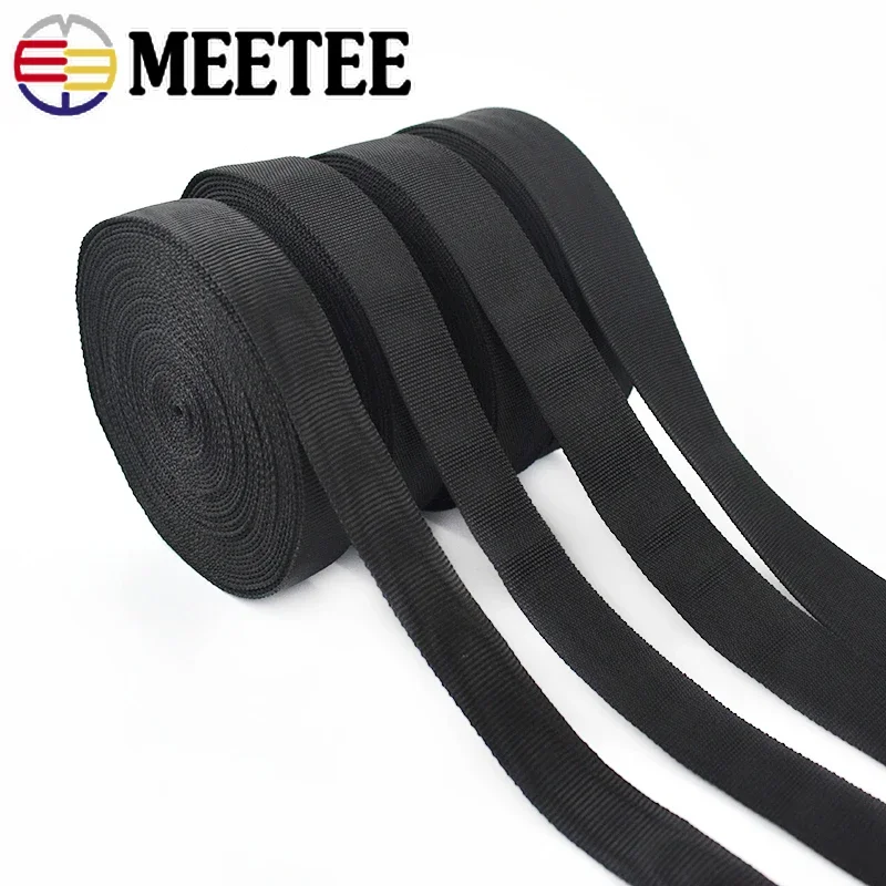 5Meters 25-50MM 1.6mm Thick Nylon Webbing Tapes Black Double-layer Ribbon Backpack Strap Band DIY Bag Garment Sewing Accessories